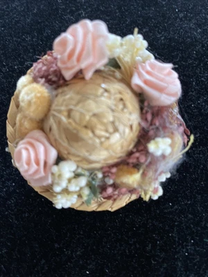 £9.69 • Buy VTG  Straw Hat Pink  Rose  Floral  Brooch Lapel  Pin  2  Around