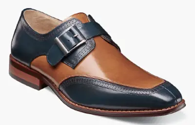 Men's Dress Shoes Moc-Toe Monk Strap Navy/Multi Leather  Stacy Adams 25584 • $119.99