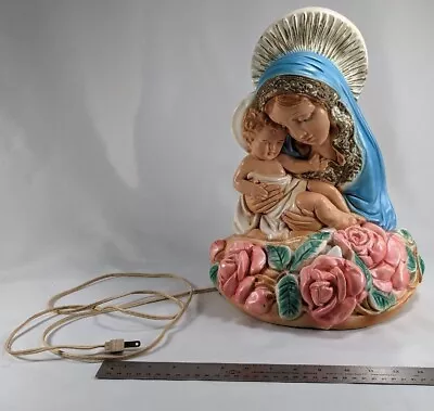 Vintage Gorgeous Madonna Virgin Mary & Jesus Chalkware  Lamp 15  Tall  • $89.99