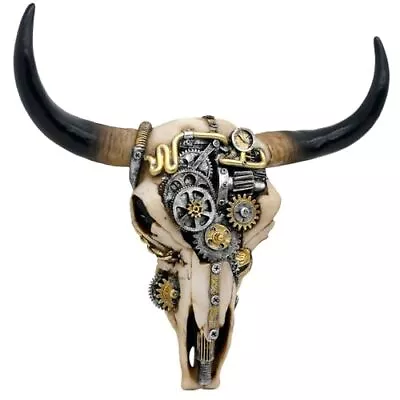 Steampunk Cow Skull Wall Decor - Western Bull Head Skull Wall Sculpture 3D An... • $55.30