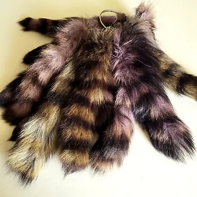 1-Raccoon Tail Keychain Coon Tails Dyed Real Genuine Large On Chain 10 - 16 Inch • $11.25