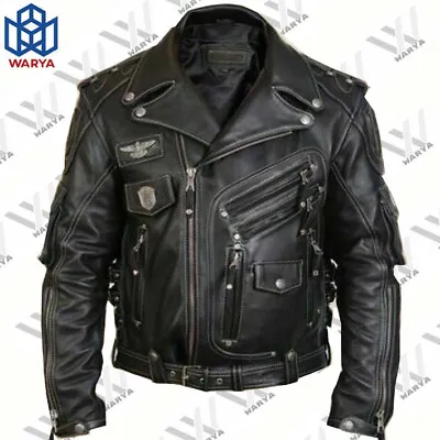 Men Leather Jacket Harley Davidson Motorcycle Jacket Vintage Biker Black Jacket • $175