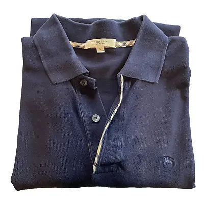 Burberry London Short Sleeve Polo Shirt Mens Size Large Nova Check Trim Blue • $44