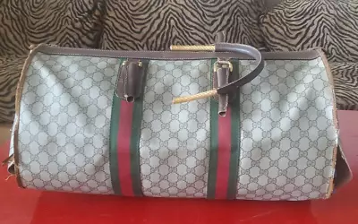 Vintage Gucci Monogram GG Green Red Large Travel Duffle Bag Brown Tan PROJECT • $75