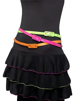 3 Pack Of Multi Coloured Belts Ladies Wild Child Madonna Fancy Dress Neon Belts • £9.99