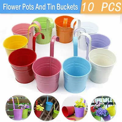 £9.99 • Buy 10pcs Flower Pot Wall Hanging Pots Balcony Fence Garden Plant Metal Iron Planter