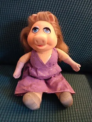 Vintage 1980 Miss Piggy Plush Doll Fisher Price Muppets Purple Dress 12 Inch • $16