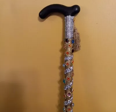 Woman's Redesigned  Fashionable  Metal Walking Cane W/ Rhinestone Bling 32  Tall • $120