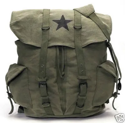 O.d. Vintage Star Backpack New School College Rucksack Travel Military Pack • $55.99