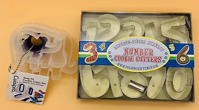 Metal Cookie Cutters Numbers Set 0-9. & Plastic Zoo Animals Cookie Cutters New￼￼ • £9.72