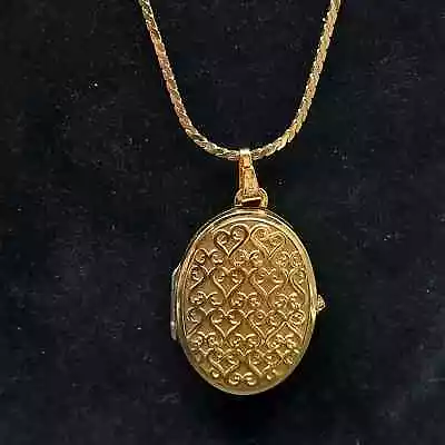 Monet Gold Tone Locket Necklace Vintage Costume Jewelry • $25