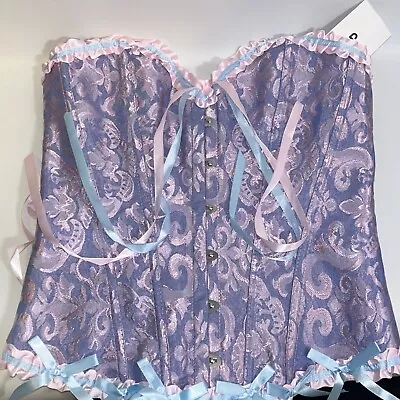 Woman’s Corset Size M Baby Blue And Pink Lace Up Tighten Hook Fastener • £7