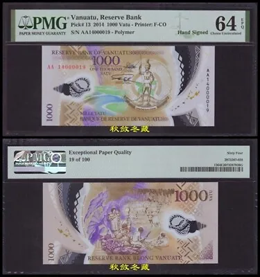 Vanuatu 1000 Vatu (2014) Polymer Handsigned AA Prefix + Number 19 PMG64 • $1399.99