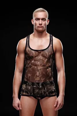 Mens ENVY Mesh Fishnet Net Camo Camouflage Racerback Tank Top L/XL • $75