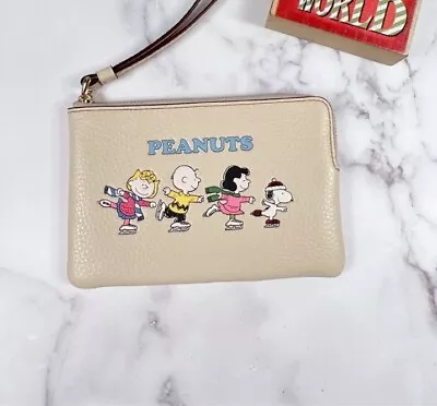 Coach X Peanuts Corner Zip Wristlet With Snoopy And Friends Motif NWT • $45.50