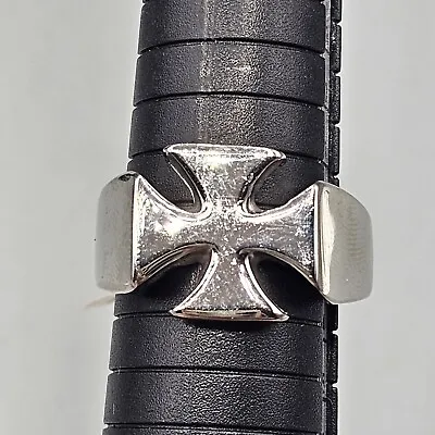 Mens Maltese Cross Biker Ring Silver Tone Rhodium Plated Size 12 • $19.99