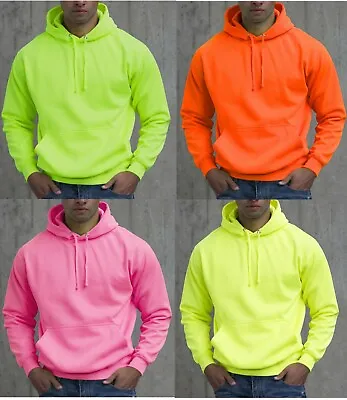 £13.99 • Buy Super Bright Hi Viz Electric Neon Hooded Top Hoodie Yellow Orange Pink Green