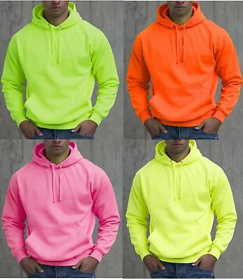 Super Bright Hi Viz Electric Neon Hooded Top Hoodie Yellow Orange Pink Green • £13.99