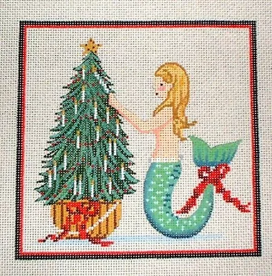 WK 101 Mermaid & Christmas Tree HP Hand Painted Needlepoint Canvas • $48.99