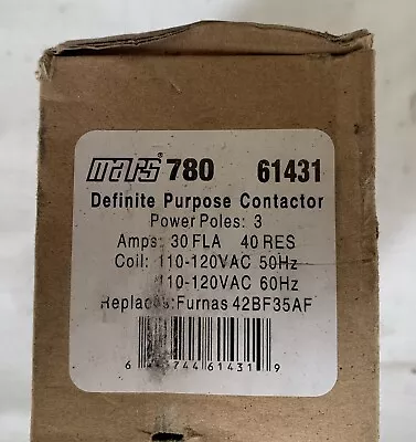 MARS 780 61431 Definite Purpose 3 Pole Contactor 30 FLA 110-120VAC Coil 50-60Hz  • $18