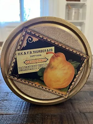 Vintage Round Fruit Themed Tin   H.K. & F.B. Thurber & Co.  Kitchen Decor • $8