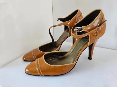 New J.Crew Gold Patent Caramel Brown Ankle Strap Size 9 Super Rare Made In Italy • $78