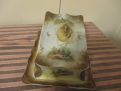 $17.67 • Buy Vintage English COUNTRYSIDE  VICTORIAN COVERED CHEESE KEEPER BIRDS/WOODLAND