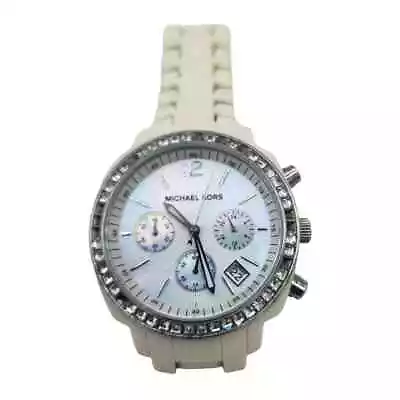 Michael Kors Womens Ivory Resin Chronograph Runway Watch MK-5079 Mother Of Pearl • $35