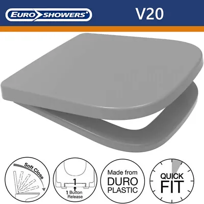 V20 Grey Square Toilet Seat Fits:Kartel RAK 600 Vitra S20 Pura Urban Fabienne • £38.95