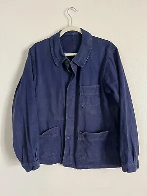Vintage French Chore Coat Work Jacket Navy Medium Blue 50s 60s • $125