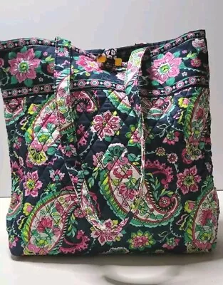 Vera Bradley PETAL PAISLEY Navy Quilted Tote 100% Cotton Toggle Button Closure • $19.99