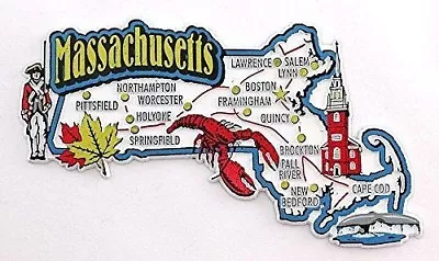 Massachusetts State Map And Landmarks Collage Fridge Collectible Souvenir Magnet • $8.45