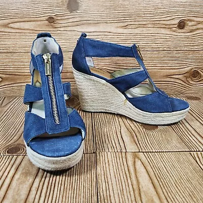 Michael Kors Berkley Sandal Wedge Platform Shoes Espadrille Denim Women Sz 9.5 M • $55.24