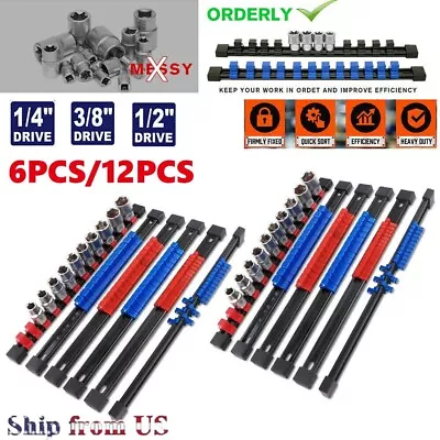 6pc 12pc Socket Organizer Mountable Sliding Holder Rail Tool Storage 1/4 3/8 1/2 • $14.24