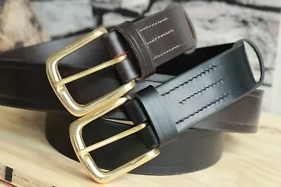 Leather Belt Handmade Brass Buckle Leather Ox-hide 4.5-mm Thick 1.5  Solid UK  • £48.90