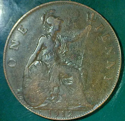 1912 United Kingdom Queen Victoria Bronze Composition  1-penny Coin  Km# 810 • $9.48
