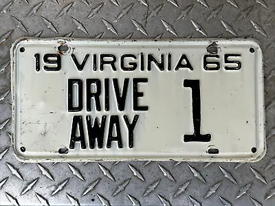 $1200 • Buy Original 1965 Virginia Va License Plate Drive Away 1 Low Number Repo Man Auction