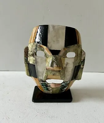 Mayan Aztec Death Mask Mother Of Pearl Onyx Abalone Burial Sculpture Folk Art 6” • $25