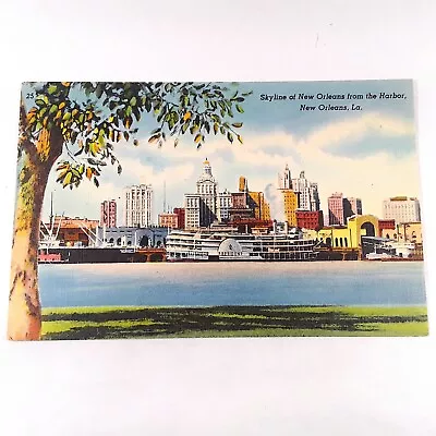 New Orleans Skyline Steamboat Mississippi River View Louisiana Postcard 1930-45 • $5.49