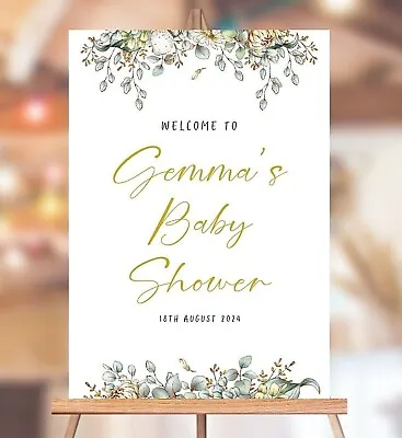 Personalised BABY SHOWER Welcome Party Sign - Rustic Blue Floral Foliage • £6.99