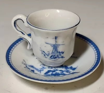 Vintage Imperial Porcelain White And Blue Windmill Teacup And Saucer Miniature • $9.99