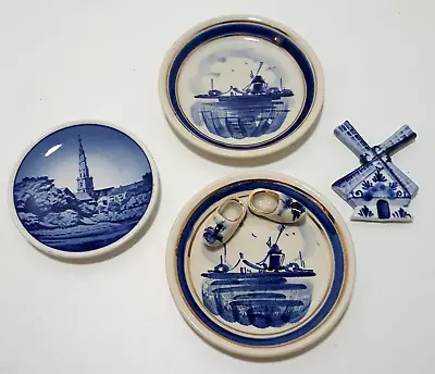 Delft Blue Small Decorative Plate Wall Hanging Magnet Shoes Windmill Lot Of 4 • $19.95