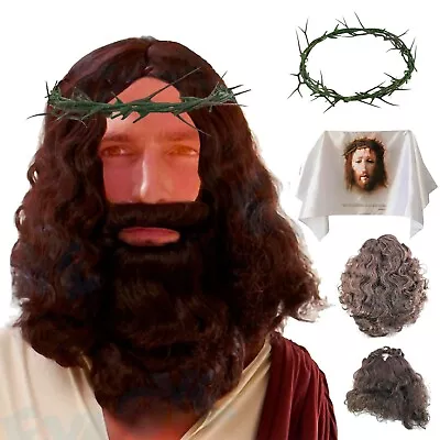 Jesus Wig And Beard And Crow Of Thorns And Veil Of Veronica Kit • $39.99