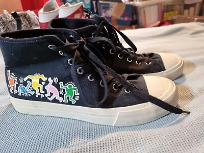 H&M Keith Haring Canvas High Top Navy Sneakers Shoes Men's UK 7 EU 41 • £13.49