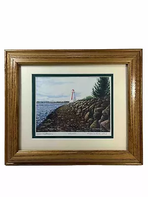 Vtg Framed Oil Painting Brighten Lighthouse Seascape Beach Signed J. Matheson • $34.44