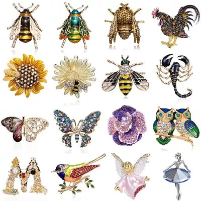 Crystal Brooch Pin Animal Plant Flower Daisy Insect Butterfly Frog Women Jewelry • $2.30