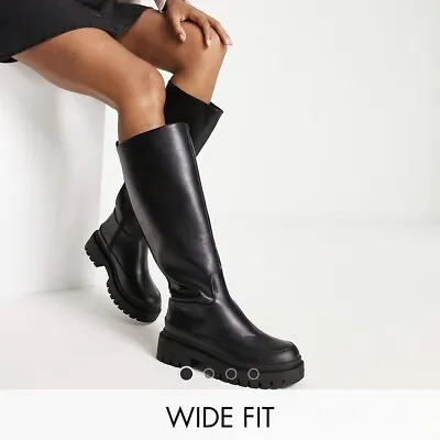 London Rebel Wide Fit Chunky Knee Boots Size 5 • £40