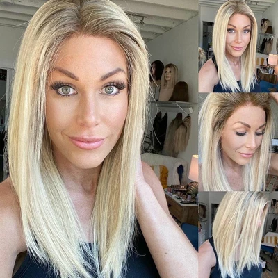 $39.99 • Buy AAA+ Short Ash Blonde Wig Highlight Blonde Lace Front Wigs L Part For Glueless 