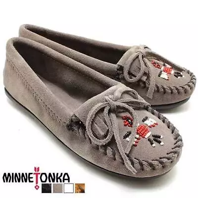 SZ 6.5 Minnetonka Moccasins 601T Thunderbird II Kilty Moccasin Grey Suede • $35.50