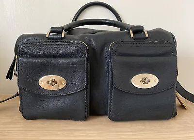 Mulberry Boston Messenger Mini Holdall Bag In Black Buffalo Shine Leather • £250